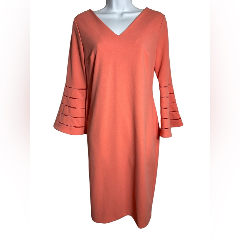 Calvin Klein dress size 6 light coral orange bell sleeve sheath summer dress 🧡